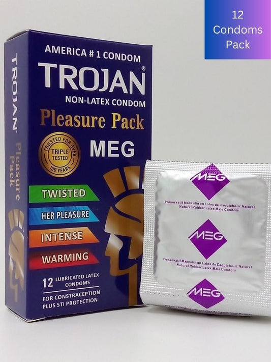Trojan Condoms Pleasure Pack 12 Count - Deep Stimulating Ribbed Condoms