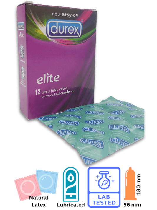 Durex Elite Condoms 12 Pieces - Ultra Fine, Extra Lubricated Condoms