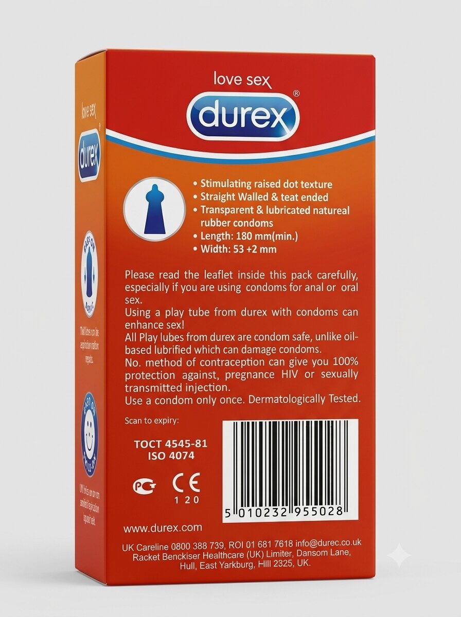 Durex Excite Me Dotted Condoms – Pack of 12 | Raised Dots, Pre-Lubricated | PakistanCondomswww.viga.pk