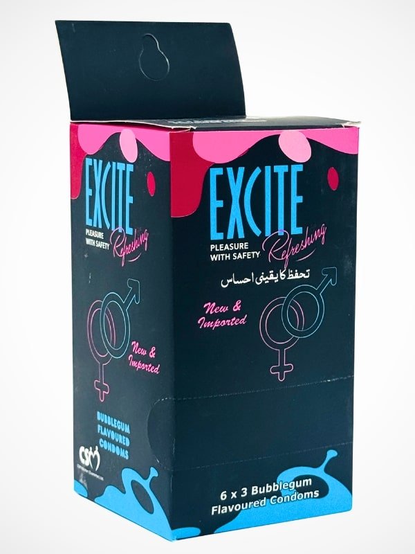 Excite Condoms Bubblegum Flavor - 6 x 3 Condoms PackCondomswww.viga.pk
