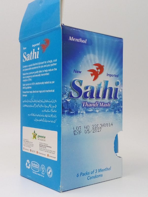Sathi Condom Menthol Thandi Masti - 6 x 3 Pack of CondomsCondomswww.viga.pk