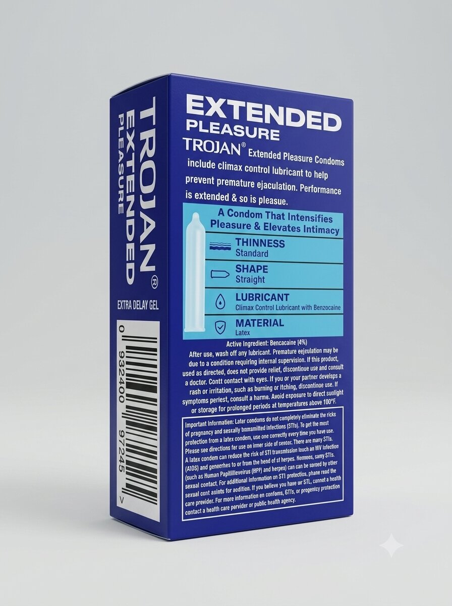 Trojan Extended Pleasure Condoms – 8 Dotted Delay Condoms + 4 Delay Gel SachetsCondomswww.viga.pk