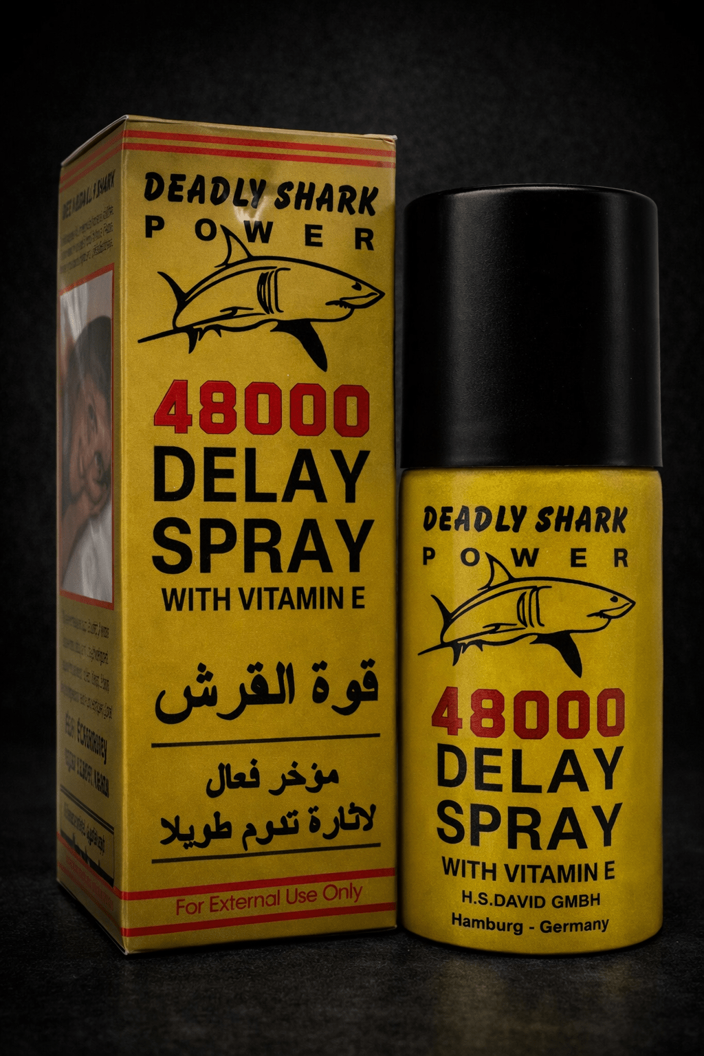 Deadly Shark 48000 Delay Spray Gold Can - Lidocaine + Vitamin E - Made in Germany