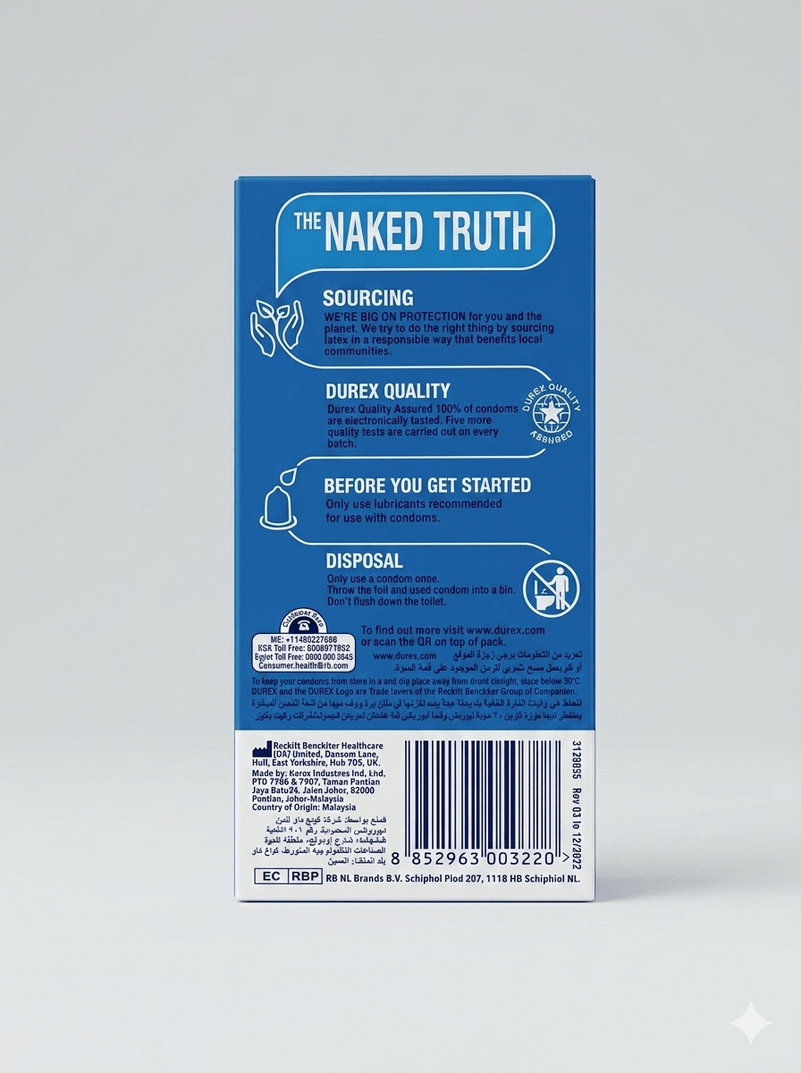 Durex packaging with blue label on a gray background