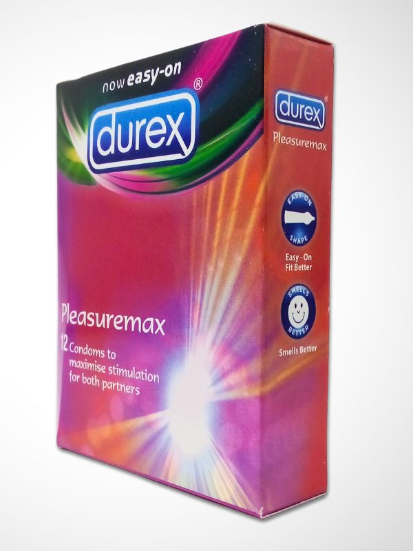Durex Pleasuremax Condoms Side View – Easy-On Fit Better Shape, Smells Better, 12 Pack