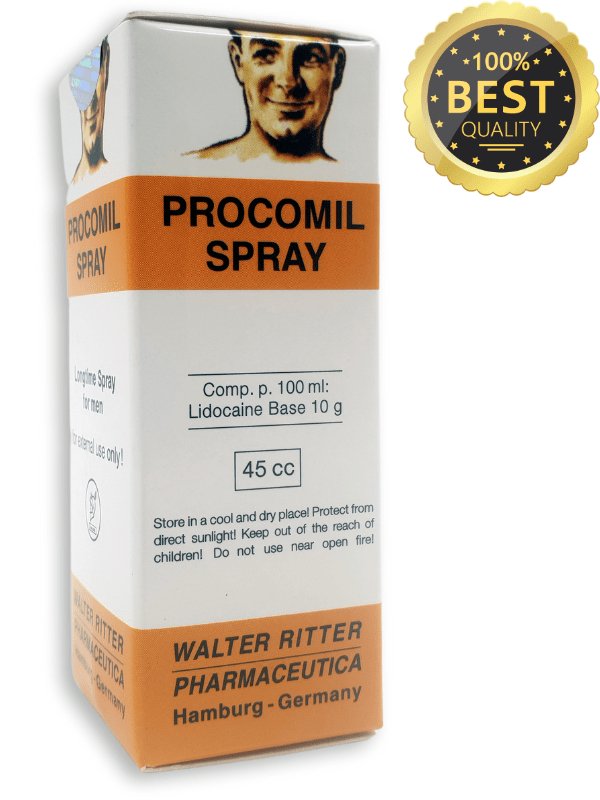 How to use Procomil Delay Spray – apply 2-3 sprays to glans and shaft before intercourse