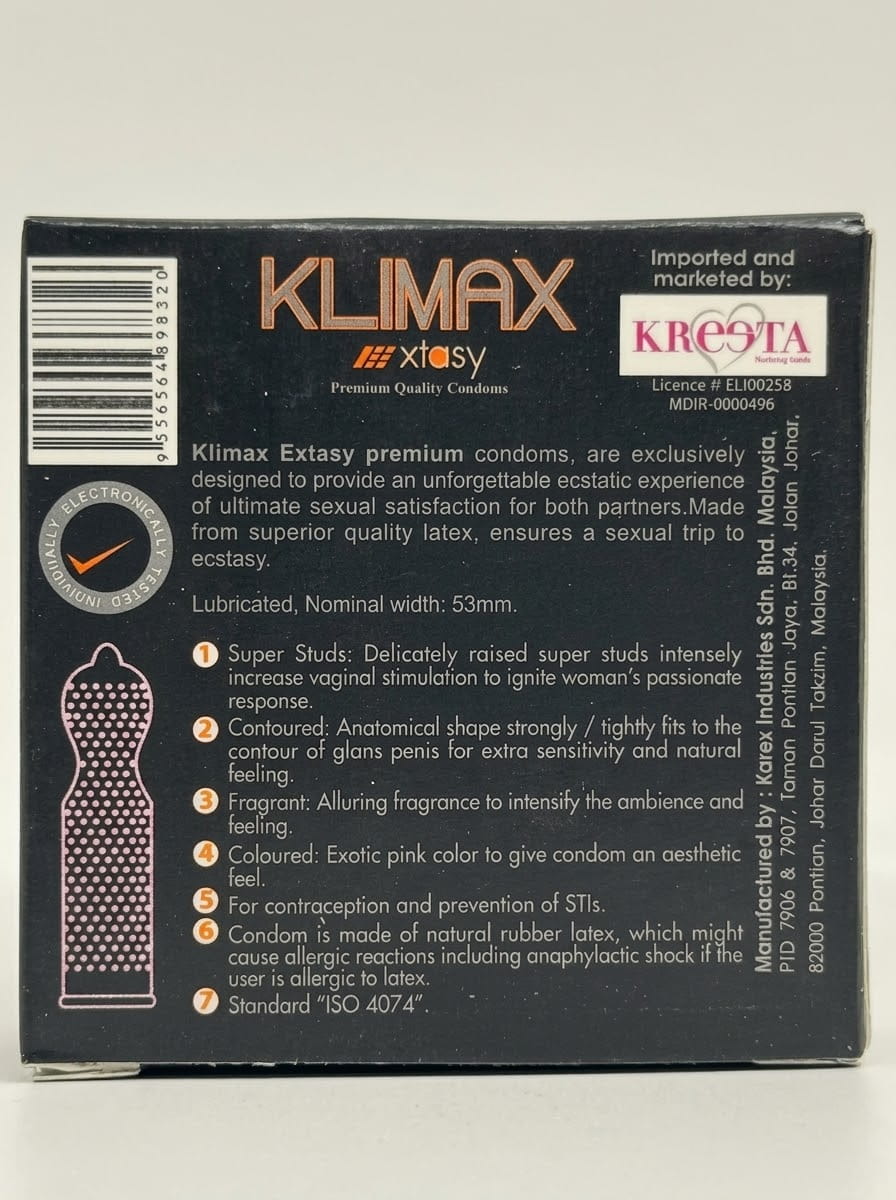 Klimax Premium Condoms – Contoured Studded Design for Enhanced Pleasure, 52mm