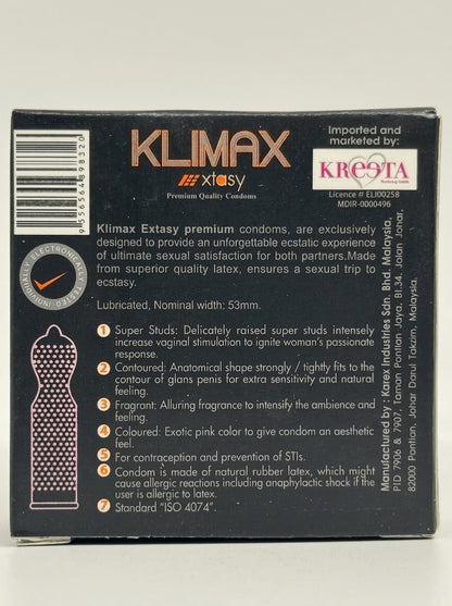 Klimax Premium Condoms – Contoured Studded Design for Enhanced Pleasure, 52mm