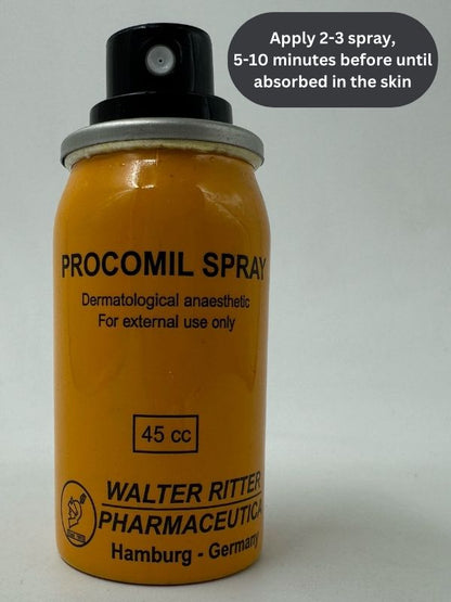 Procomil Delay Spray 45ml bottle front view – Lidocaine formula for men, buy in Pakistan