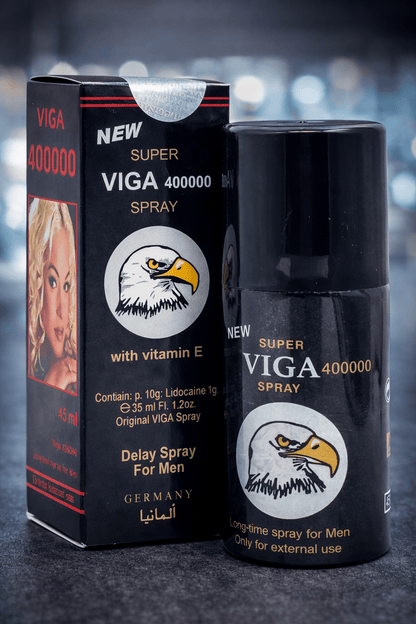 Super Viga 400000 BLACK Delay Spray – Bottle and Box, Lidocaine Formula Made in Germany
