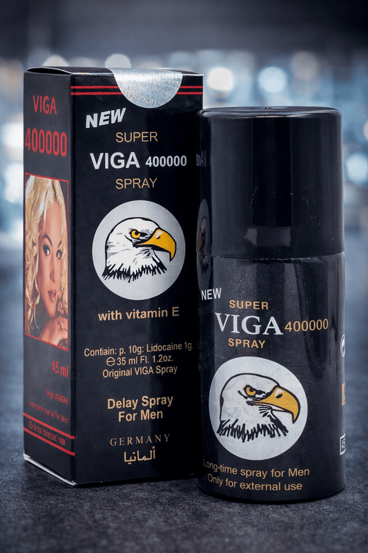 Super Viga 400000 BLACK Delay Spray – Bottle and Box, Lidocaine Formula Made in Germany