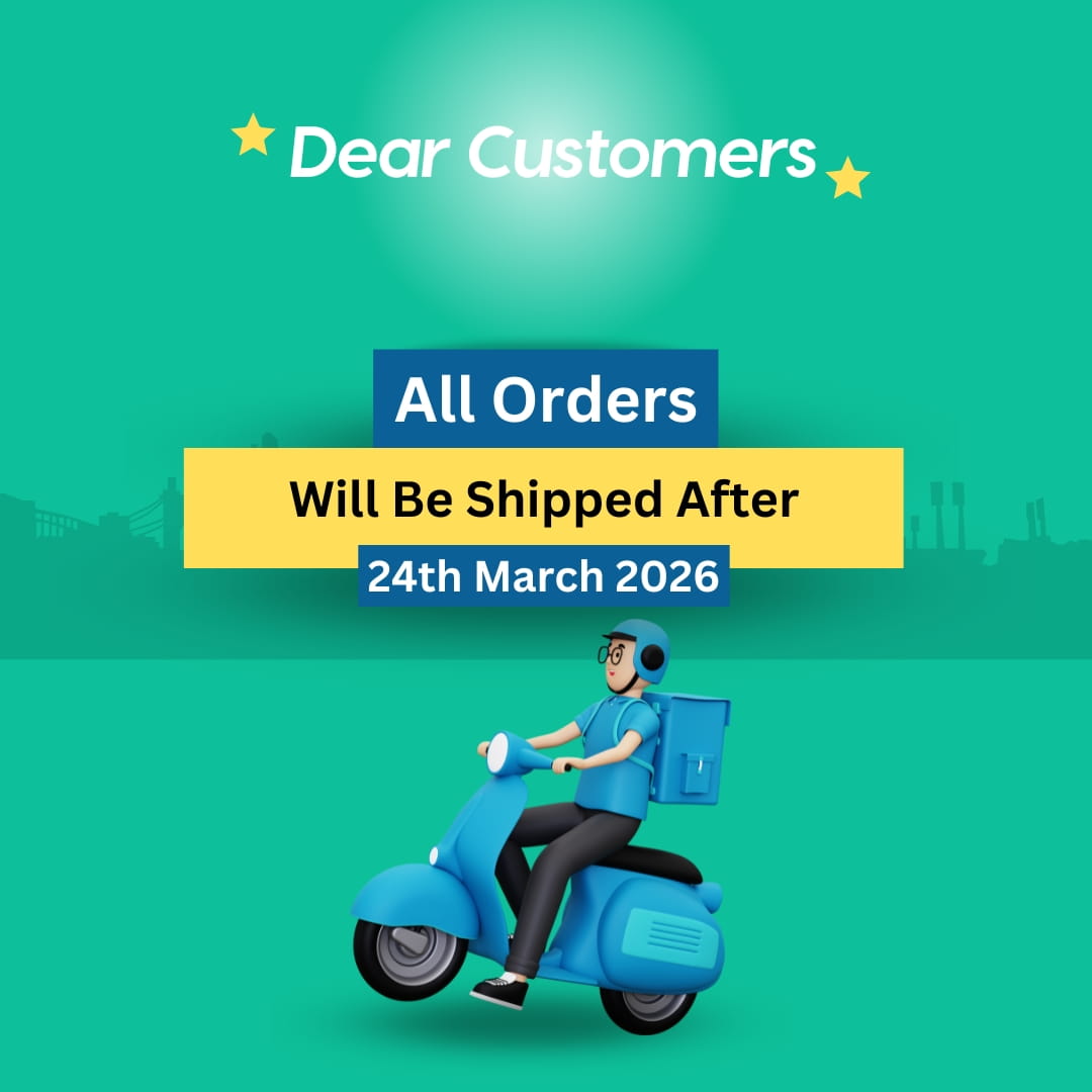 Promotional message for customers with a delivery person on a scooter against a green background