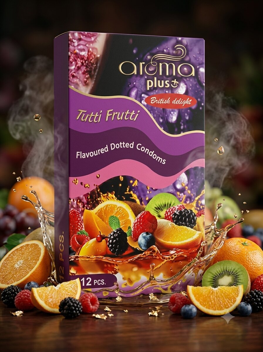 Aroma Plus Tutti Frutti Flavoured Condoms | 12 Dotted & Lubricated CondomsCondomswww.viga.pk