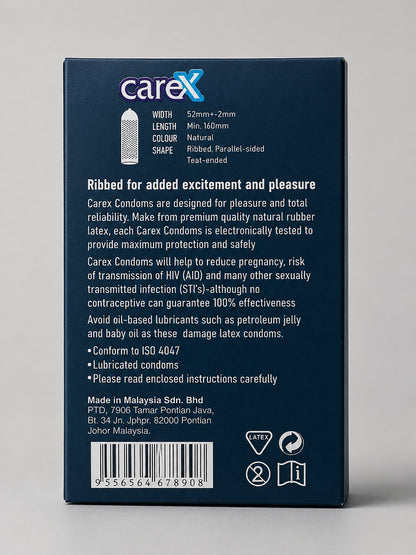 Carex Ribbed Condoms | 12 Pack | Natural Latex | Enhanced PleasureCondomswww.viga.pk