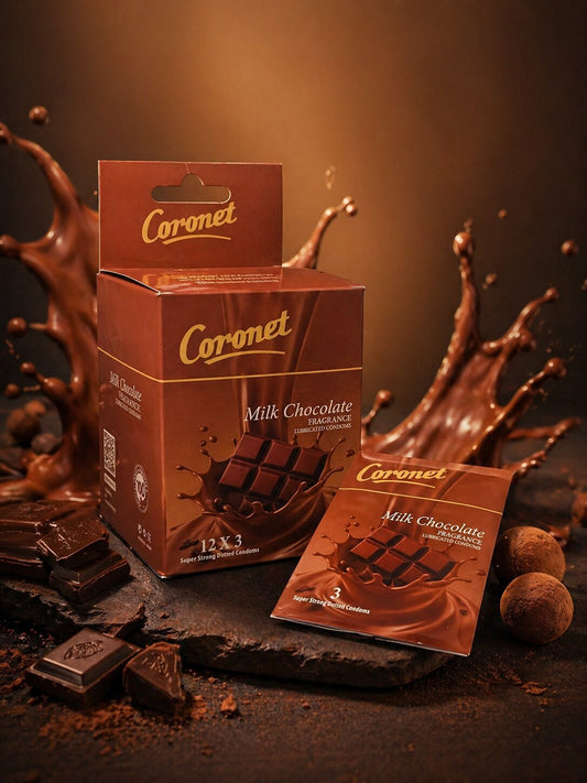 Coronet Milk Chocolate Flavoured Condoms – Dotted, Lubricated | Pack of 36 (12x3)Condomswww.viga.pk