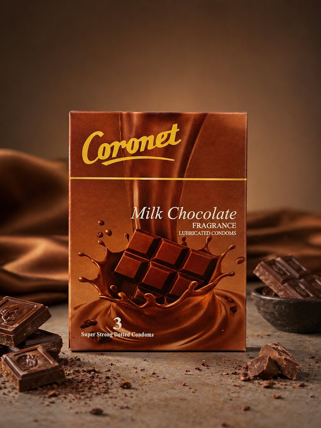 Coronet Milk Chocolate Flavoured Condoms – Dotted, Lubricated | Pack of 3Condomswww.viga.pk