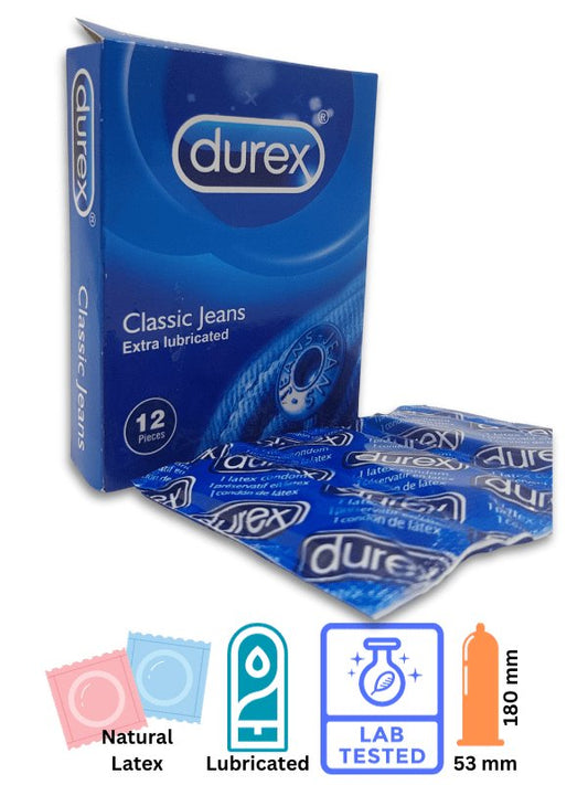 Durex Classic Jeans Condoms 12 Pieces - Extra Lubricated CondomsCondomswww.viga.pk