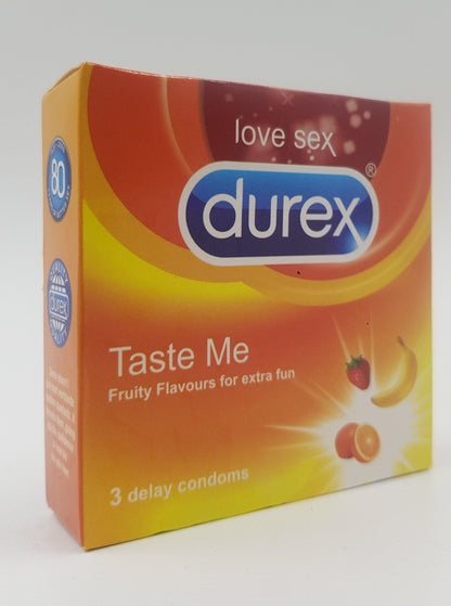 Durex Condoms Taste Me 3 Delay Condoms - Fruity Flavor LubricatedCondomswww.viga.pk