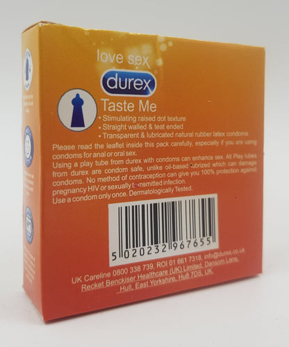 Durex Condoms Taste Me 3 Delay Condoms - Fruity Flavor LubricatedCondomswww.viga.pk