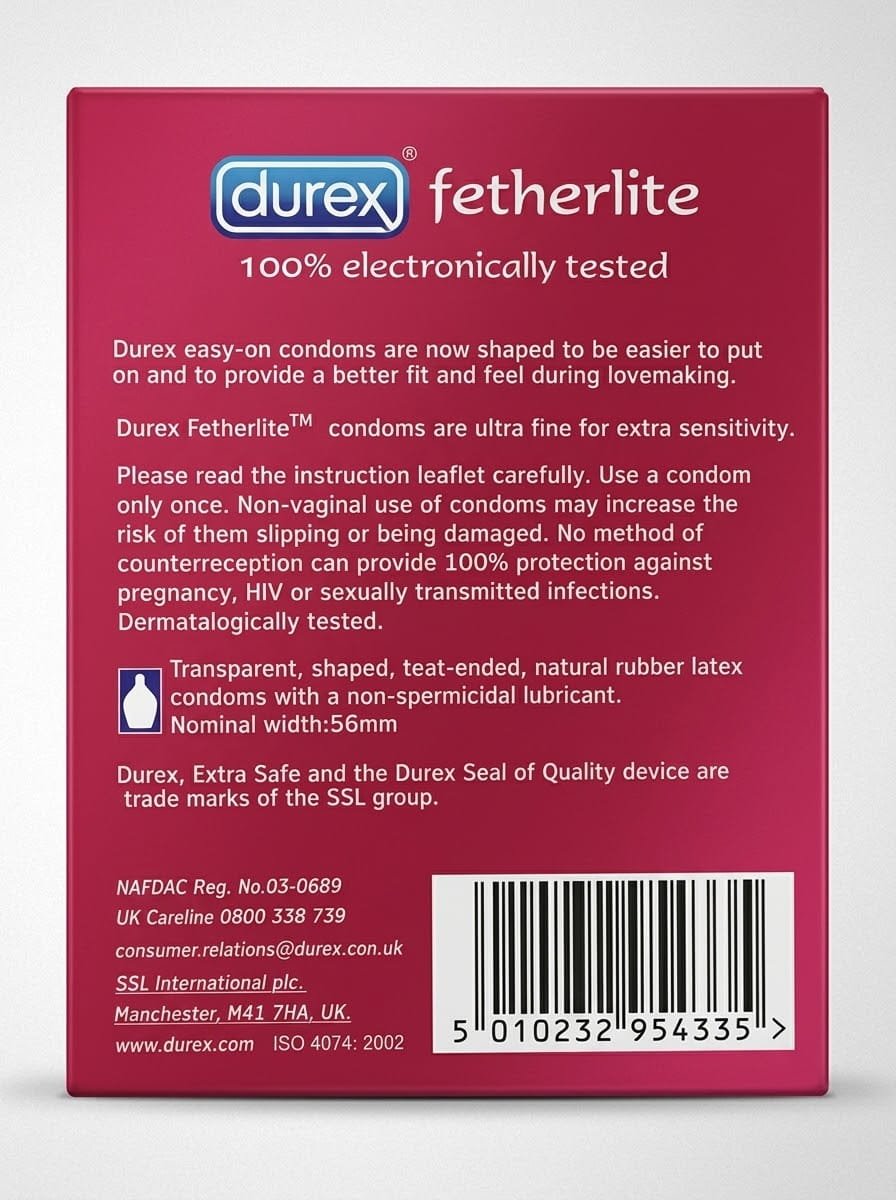 Durex Fetherlite Condoms – Ultra Fine, Extra Sensitive | Pack of 12Condomswww.viga.pk