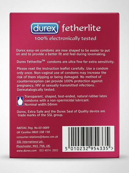 Durex Fetherlite Condoms – Ultra Fine, Extra Sensitive | Pack of 12Condomswww.viga.pk