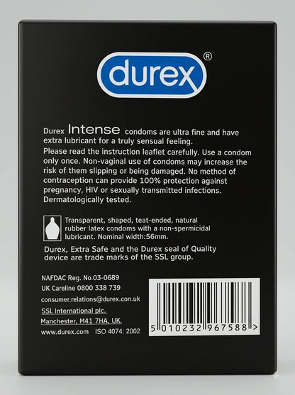 Durex Intense Ribbed Condoms – 12 Pack | Ultra-Fine, Extra LubricatedCondomswww.viga.pk