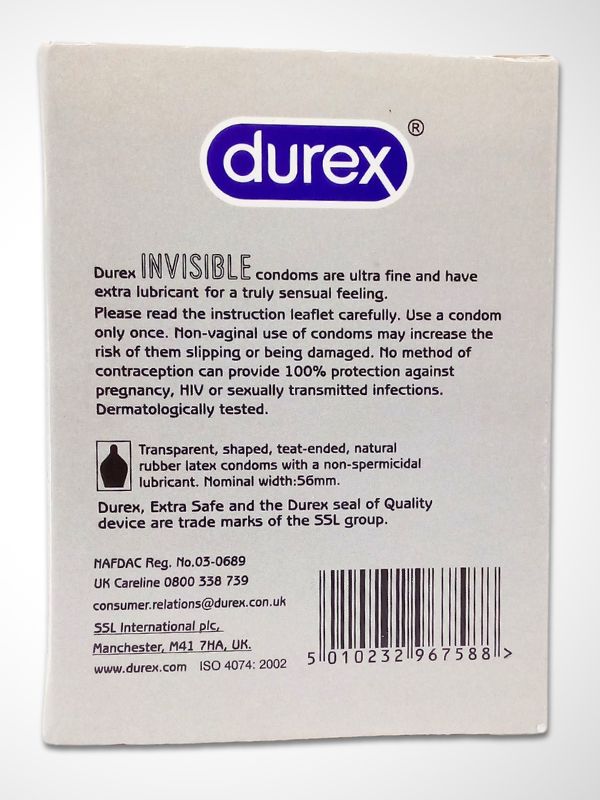 Durex Invisible Extra Thin Condoms - 12 Ultra Fine CondomsCondomswww.viga.pk