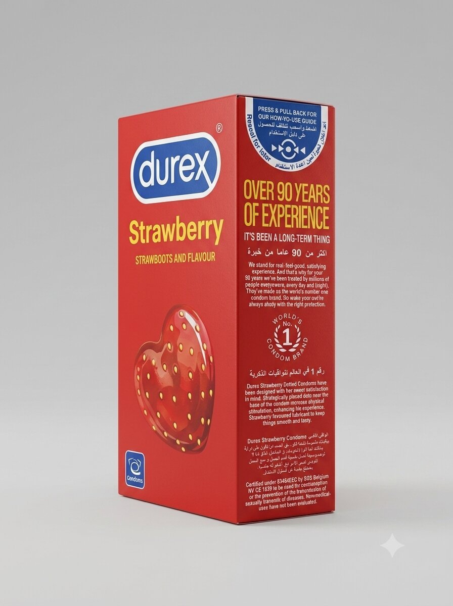 Durex Strawberry Flavored Dotted Condoms – 12 Pack | Flavored & LubricatedCondomswww.viga.pk