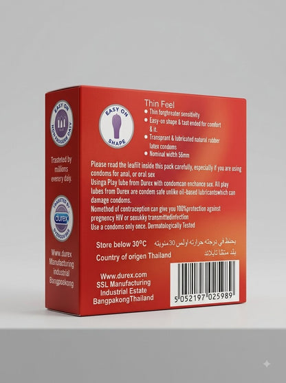 Durex Thin Feel Condoms – 3 Pack | Natural Sensitivity ProtectionCondomswww.viga.pk