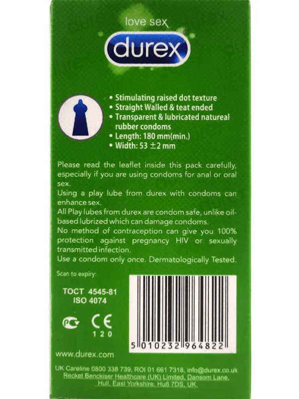 Durex Tickle Me Condoms Ribbed n Dotted - 12 Delay CondomsCondomswww.viga.pk