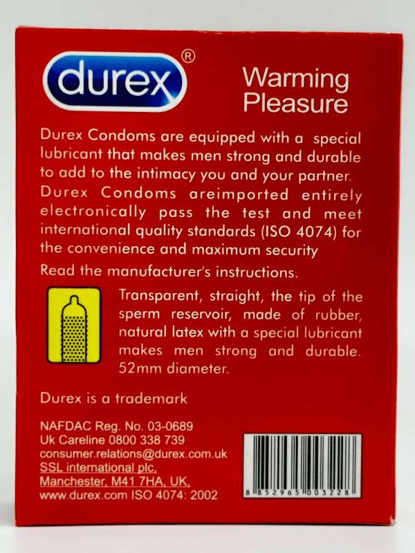 Durex Warming Pleasure Condoms - 12 Dotted Ribbed CondomsCondomswww.viga.pk