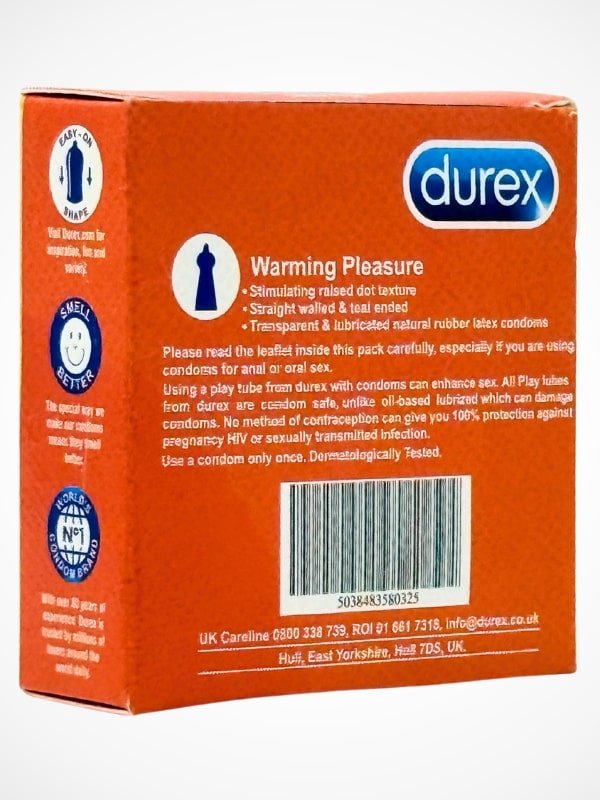 Durex Warming Pleasure Condoms - 3 Dotted Ribbed CondomsCondomswww.viga.pk