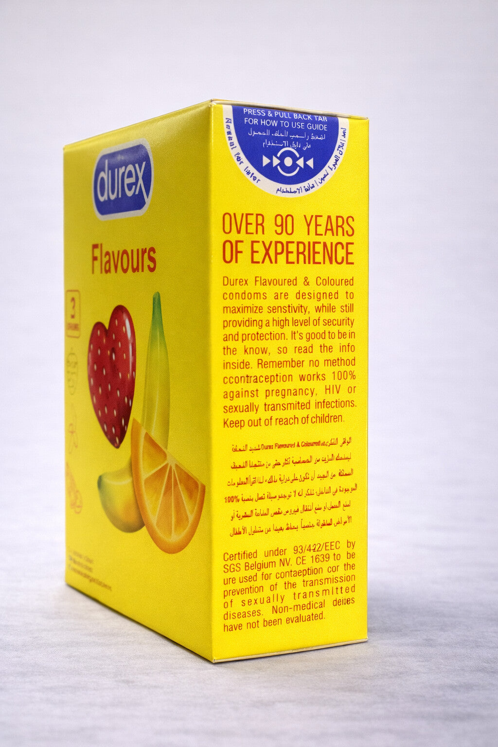 Durex premium colored latex condoms in strawberry banana orange flavors 3 pack
