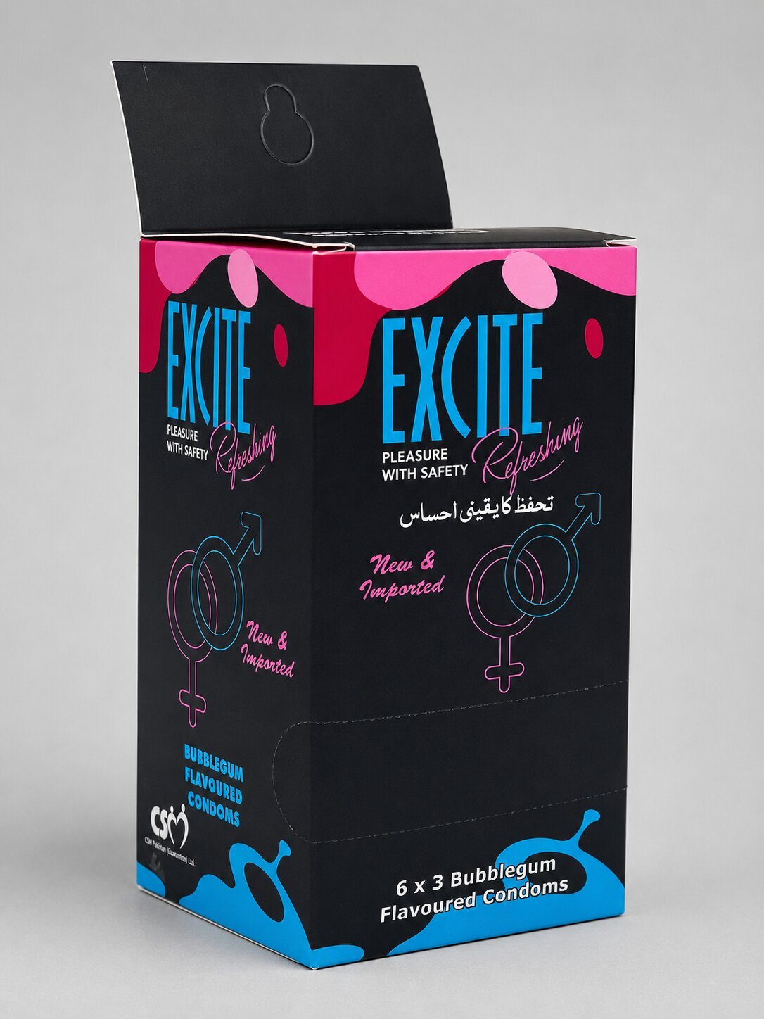 Excite Bubblegum Flavored Condoms – Scented, Lubricated | 18 Pack (6 x 3)Condomswww.viga.pk