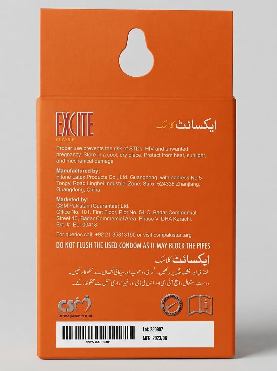 Excite Classic Condoms – Pack of 36 (12 x 3) | Premium Latex CondomsCondomswww.viga.pk
