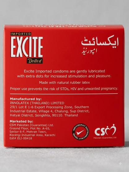 Excite Dotted Condoms – Extra Dots for Increased Stimulation | 3-PackCondomswww.viga.pk