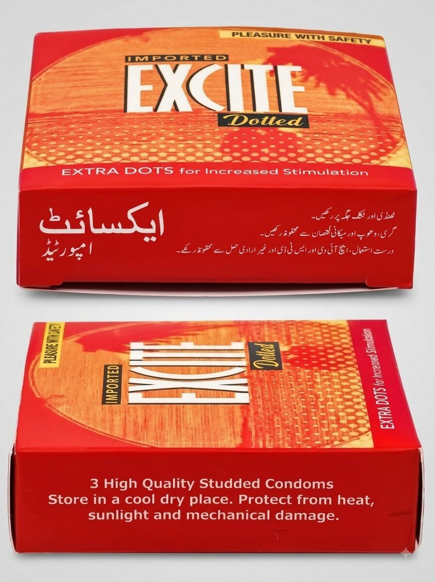 Excite Dotted Condoms – Extra Dots for Increased Stimulation | 3-PackCondomswww.viga.pk