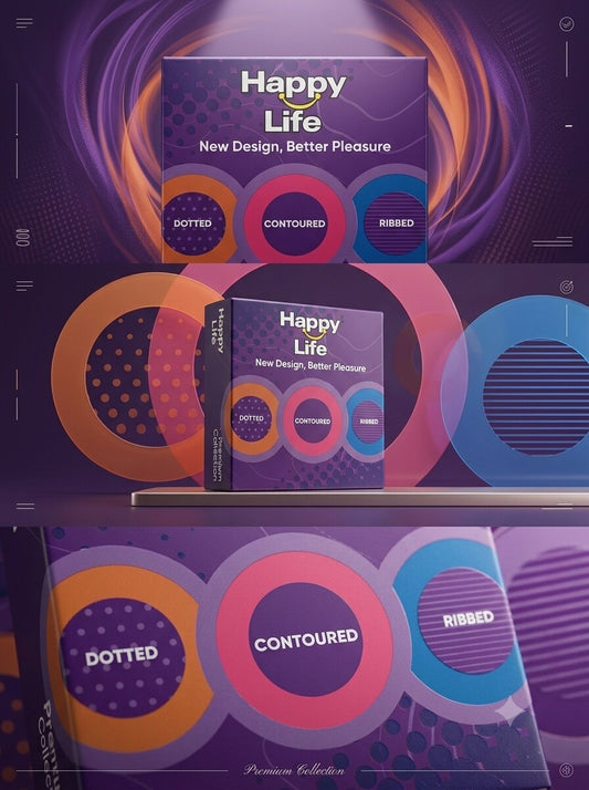 Happy Life Dotted Contoured Ribbed Condoms – 3 Pack | Enhanced PleasureCondomswww.viga.pk