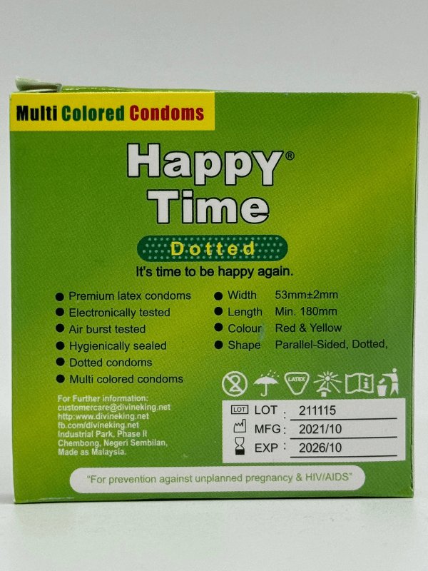 Happy Time Dotted Condom - 2 Multi Colored CondomsCondomswww.viga.pk