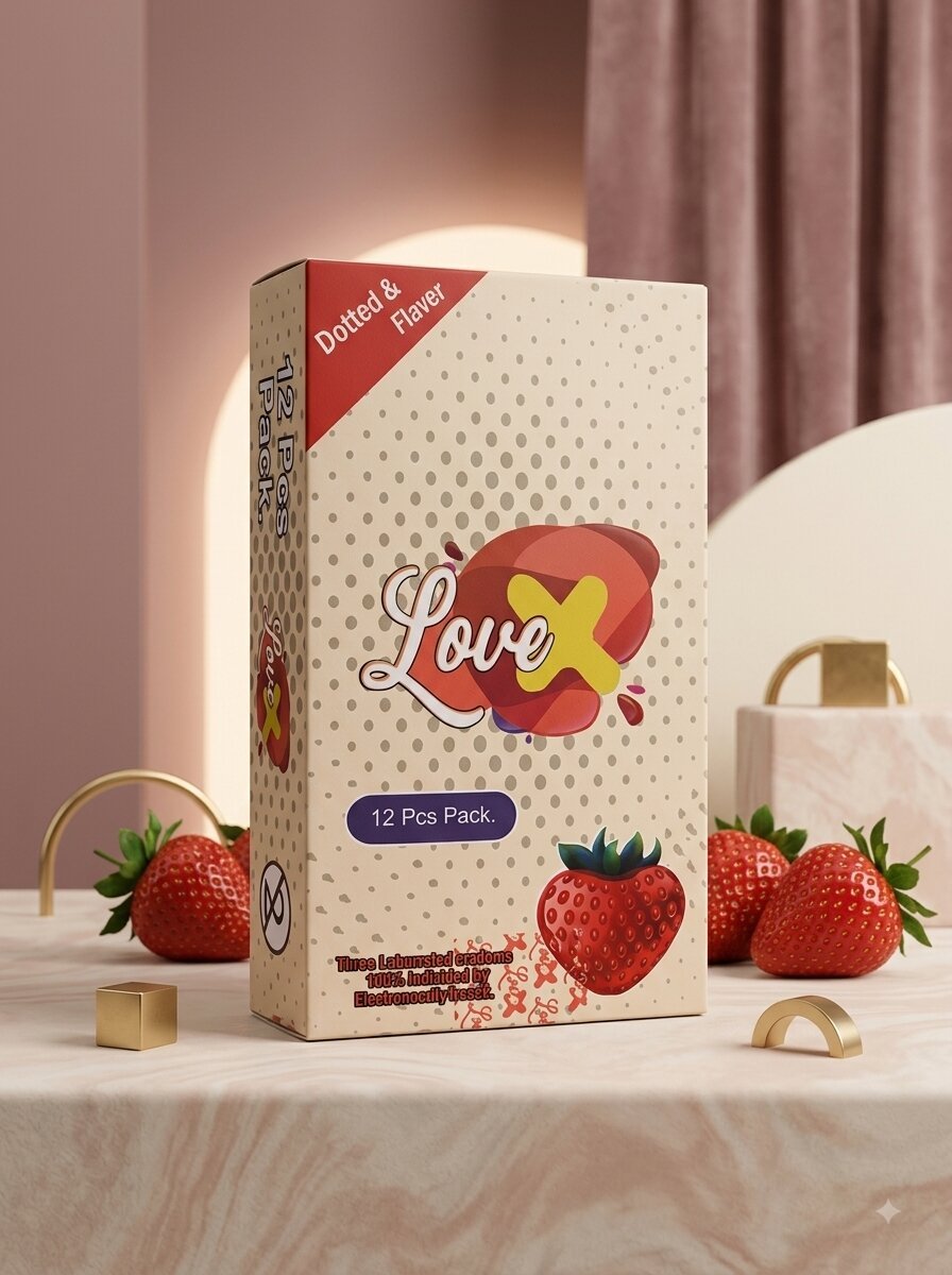 Love X Strawberry Flavored Dotted Condoms – 12 Pack | Natural Rubber LatexCondomswww.viga.pk
