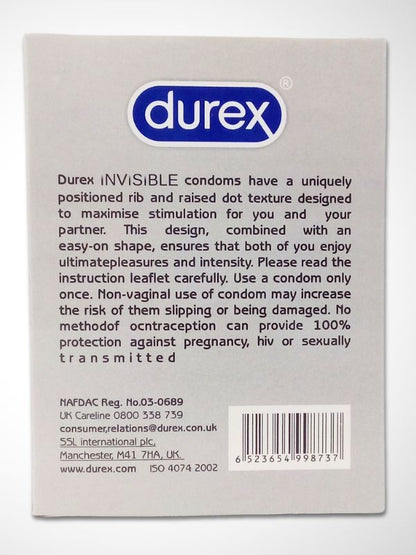 New Durex Invisible Condoms - 12 Extra Thin CondomsCondomswww.viga.pk