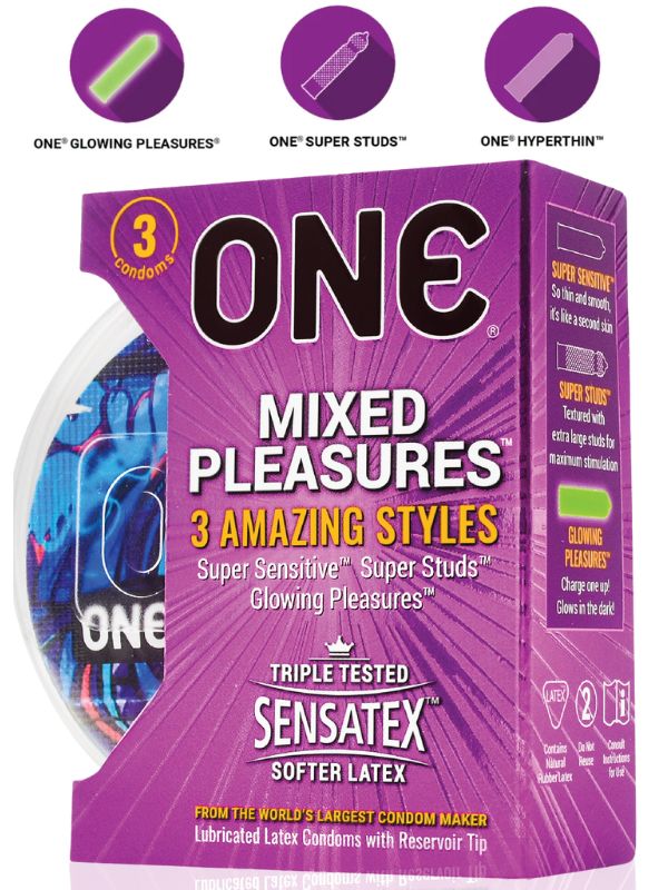 One Mixed Pleasure Condoms - Super Studs, Ultra Thin, Glowing Condoms ...