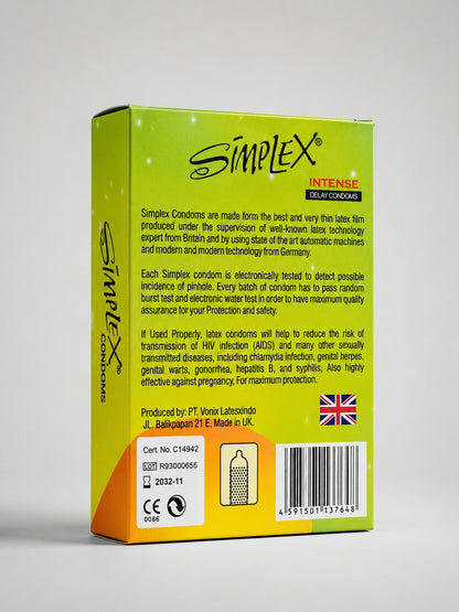 Simplex Intense Delay Condoms – Long - Lasting, Lubricated (Pack of 12)Condomswww.viga.pk