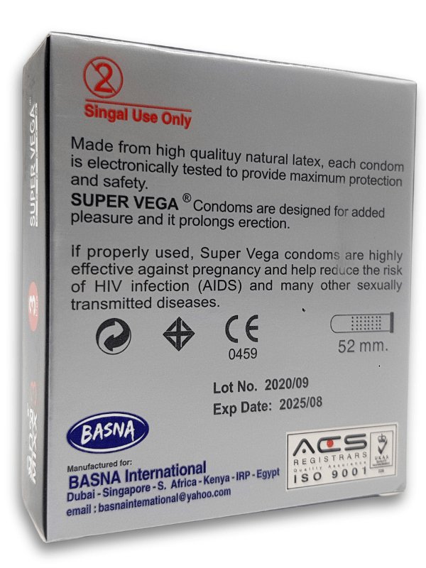 Super Vega Condoms 3 Pieces - SilverCondomswww.viga.pk