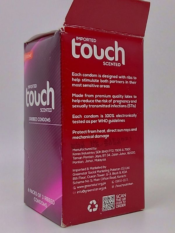 Touch Ribbed Condom Pack - 6 x 3 Ribbed Scented CondomsCondomswww.viga.pk