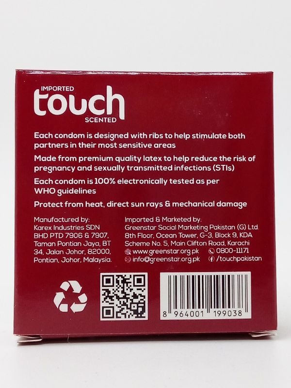 Touch Ribbed Condoms - 3 Ribbed Scented CondomCondomswww.viga.pk