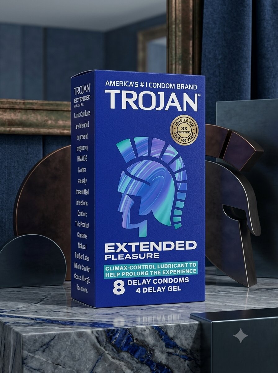Trojan Extended Pleasure Condoms – 8 Dotted Delay Condoms + 4 Delay Gel SachetsCondomswww.viga.pk