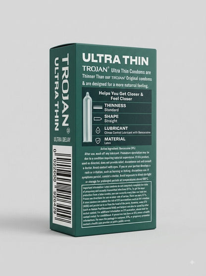 Trojan Ultra Thin Condoms – 12 Lubricated Delay Latex CondomsCondomswww.viga.pk